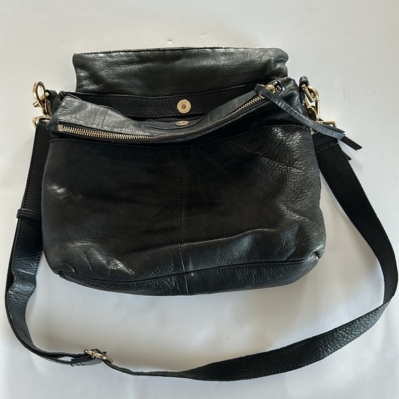 Margot New York Mickey black leather 3 compartment crossbody bag purse - Picture 7 of 12